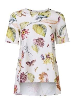 Adam Lippes White Floral Short Sleeve Hi-Low Top